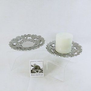 Candle Holder Cast Aluminum Open Weave Scroll Design Made In India Set of 2